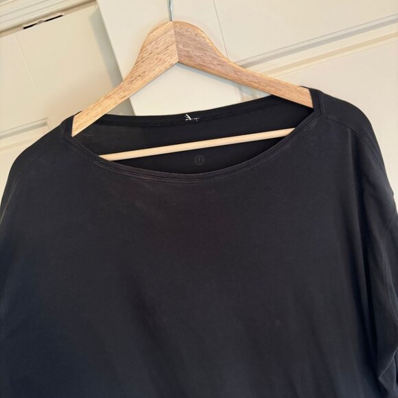 Lululemon Back In Action Long-Sleeve Shirt Top Black Relaxed Fit Cotton Blend - Picture 6 of 6